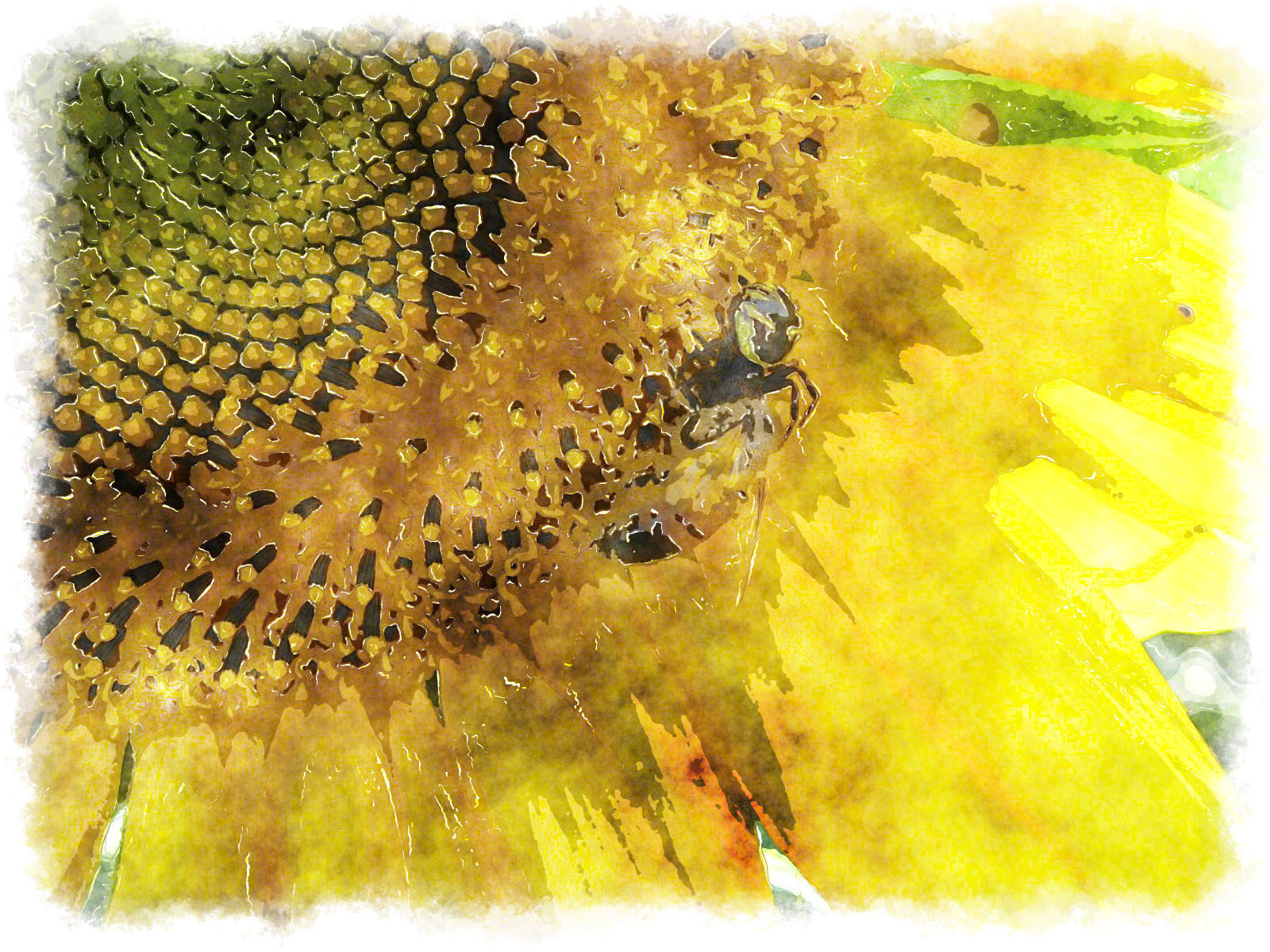 watercolor sunflower bee